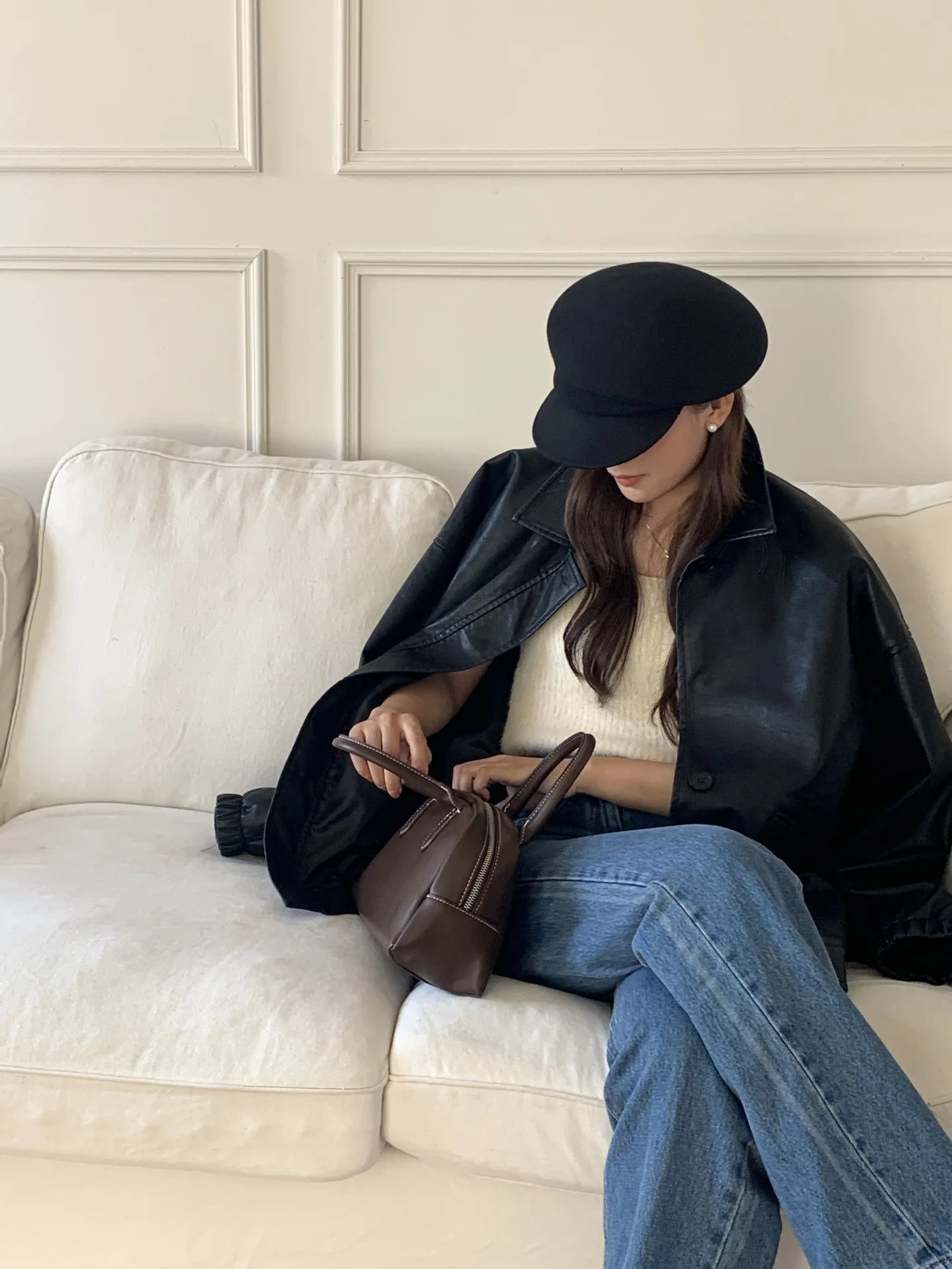 High-end Asymmetrical Woolen Newsboy Hat Women's autumn-winter Octagon Hat Painter Beret Hat Vintage Fez Hat M401