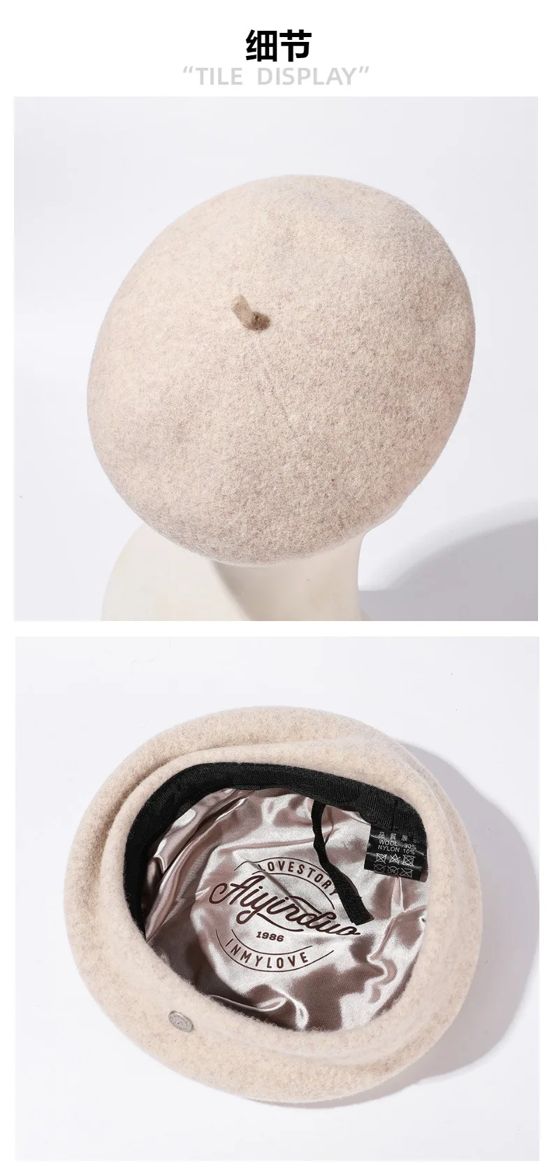High-end Asymmetrical Woolen Newsboy Hat Women's autumn-winter Octagon Hat Painter Beret Hat Vintage Fez Hat M401