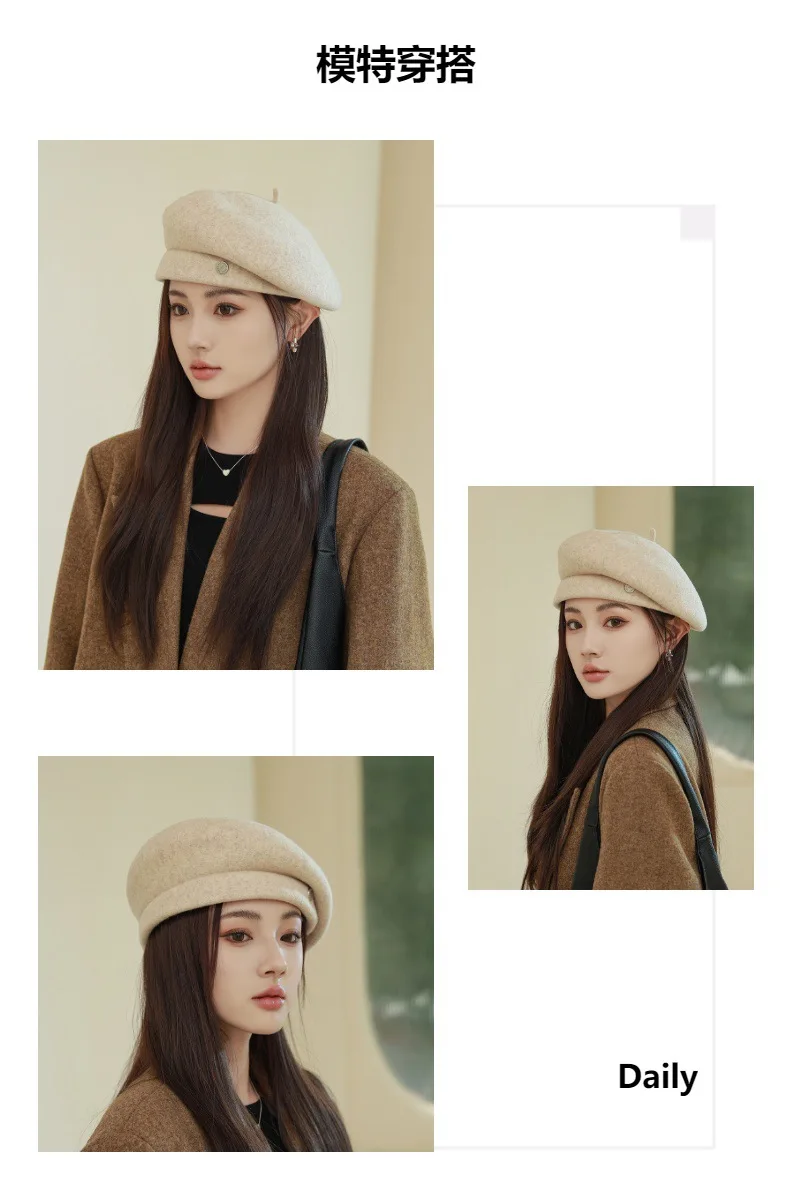 High-end Asymmetrical Woolen Newsboy Hat Women's autumn-winter Octagon Hat Painter Beret Hat Vintage Fez Hat M401