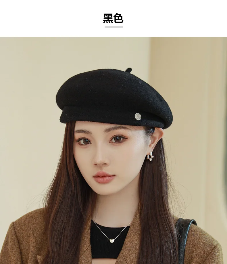 High-end Asymmetrical Woolen Newsboy Hat Women's autumn-winter Octagon Hat Painter Beret Hat Vintage Fez Hat M401