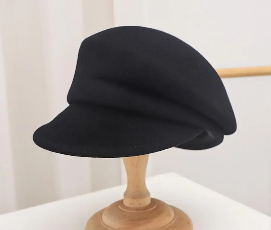 High-end Asymmetrical Woolen Newsboy Hat Women's autumn-winter Octagon Hat Painter Beret Hat Vintage Fez Hat M401