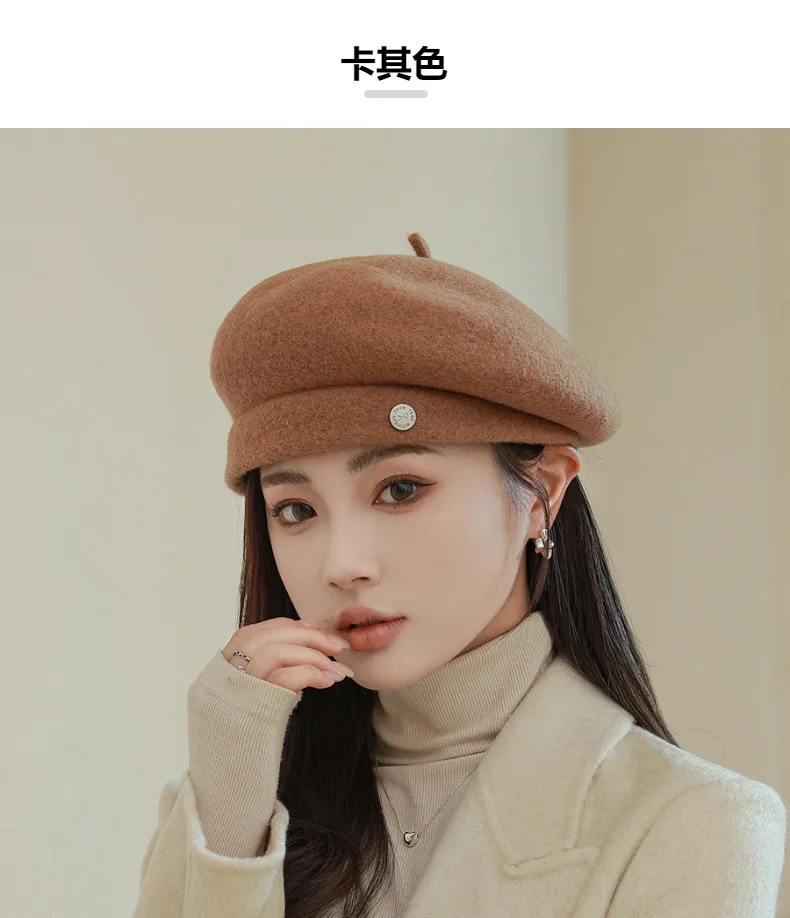 High-end Asymmetrical Woolen Newsboy Hat Women's autumn-winter Octagon Hat Painter Beret Hat Vintage Fez Hat M401