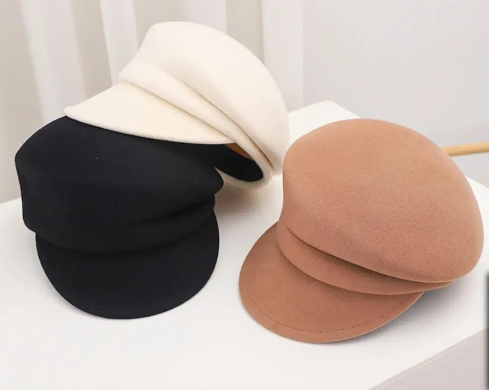 High-end Asymmetrical Woolen Newsboy Hat Women's autumn-winter Octagon Hat Painter Beret Hat Vintage Fez Hat M401