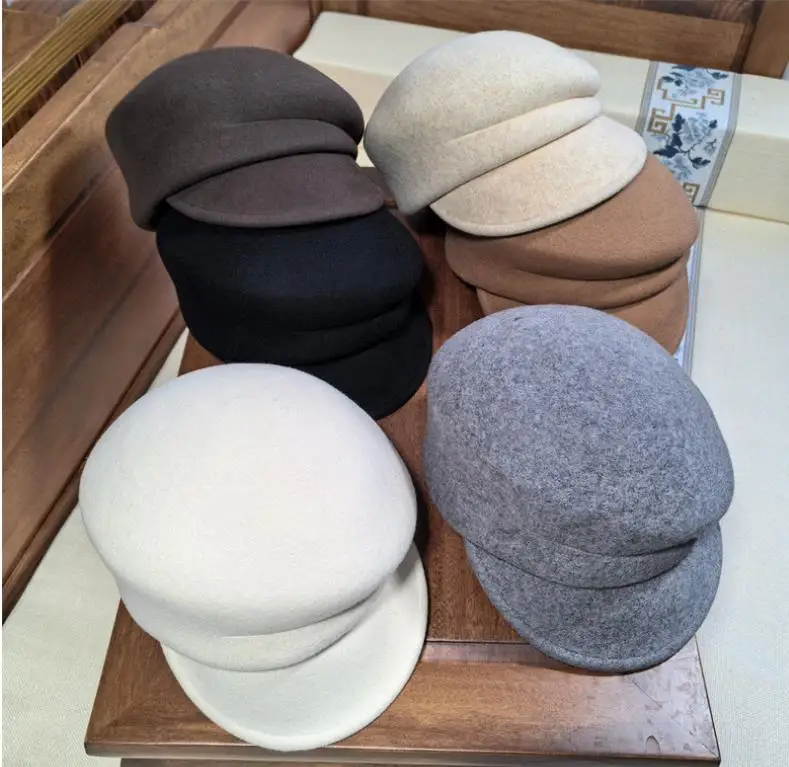 High-end Asymmetrical Woolen Newsboy Hat Women's autumn-winter Octagon Hat Painter Beret Hat Vintage Fez Hat M401