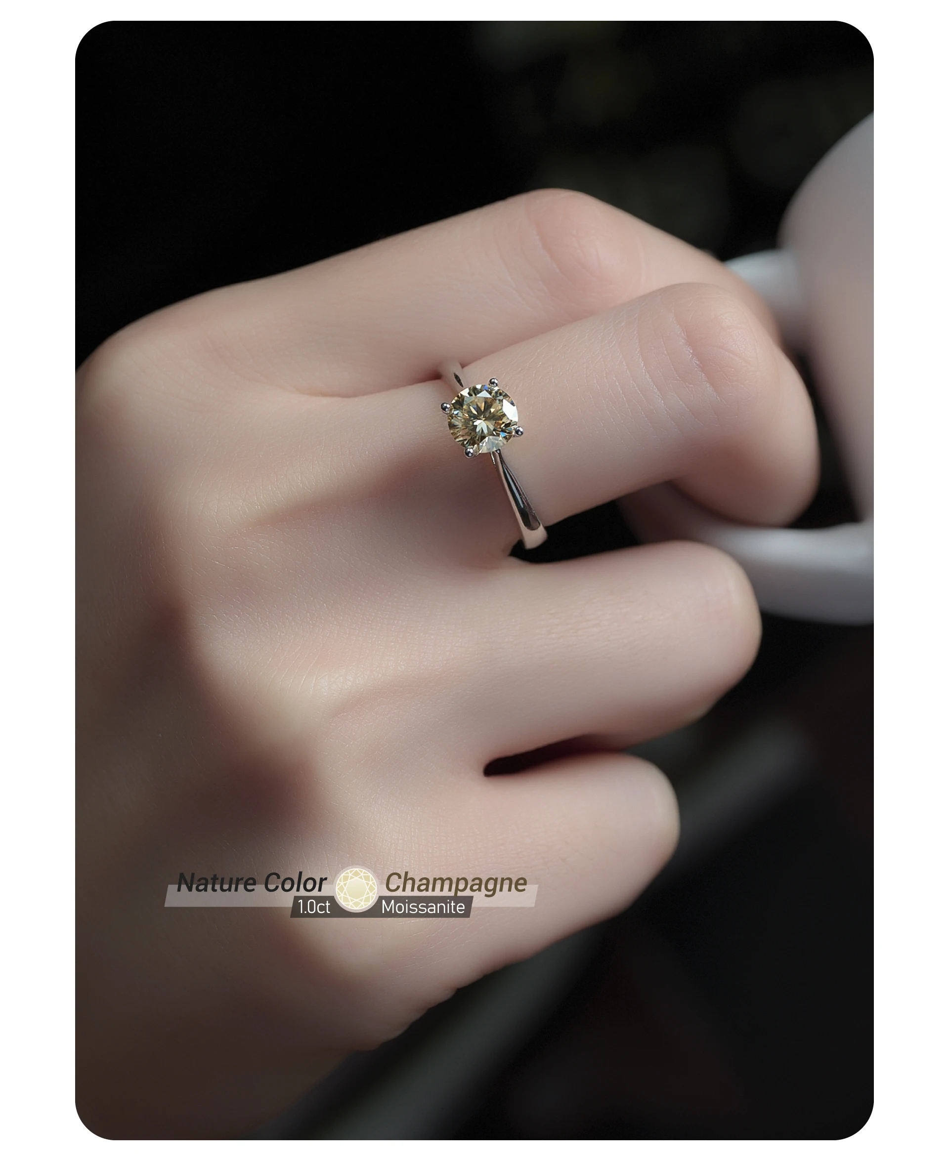 GIGAJEWE 1ct 6.5mm Round Cut D VVS1 Moissanite 925 Silver Ring Diamond Test Passed Fashion Claw Setting Girl Women Gift