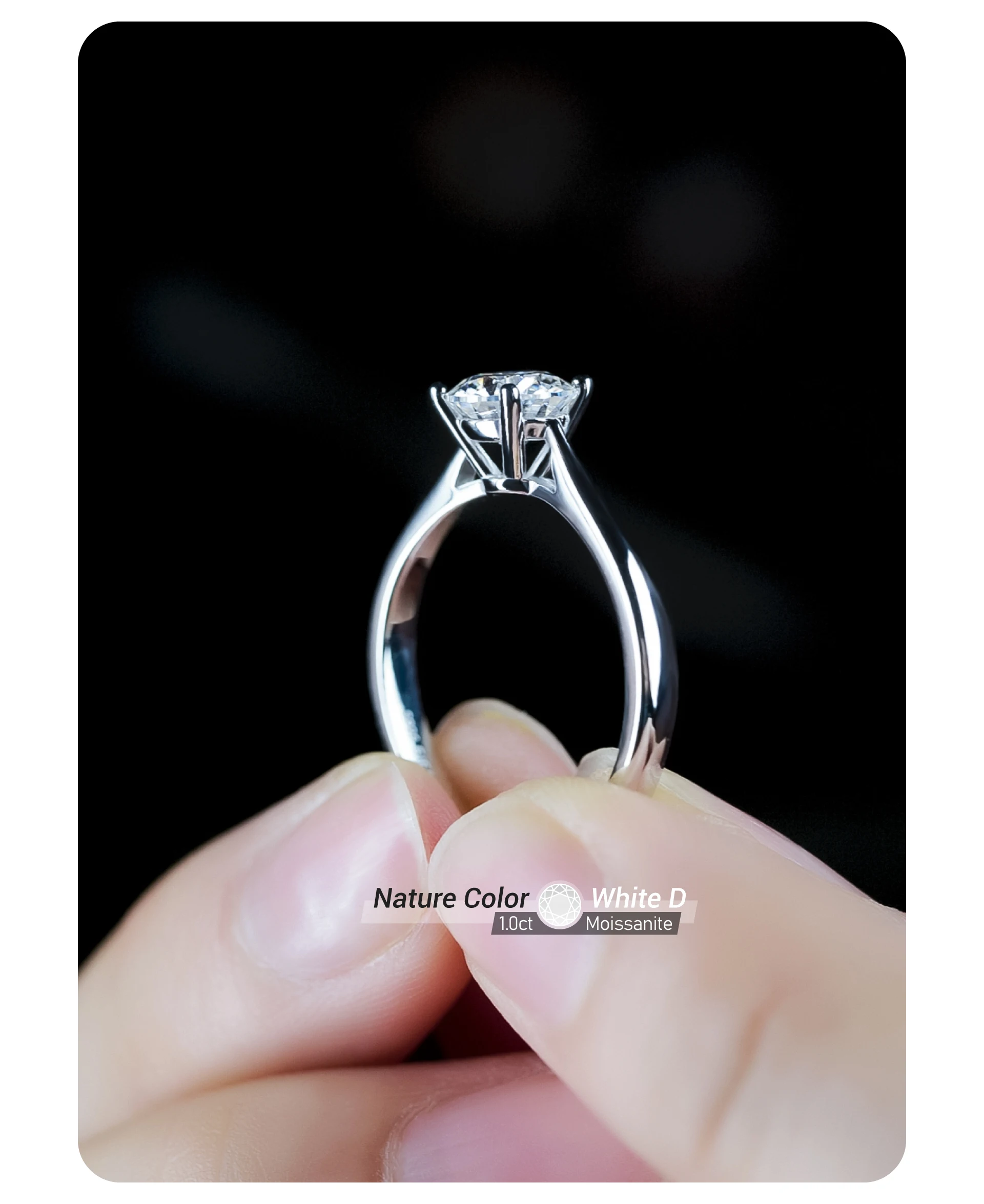 GIGAJEWE 1ct 6.5mm Round Cut D VVS1 Moissanite 925 Silver Ring Diamond Test Passed Fashion Claw Setting Girl Women Gift