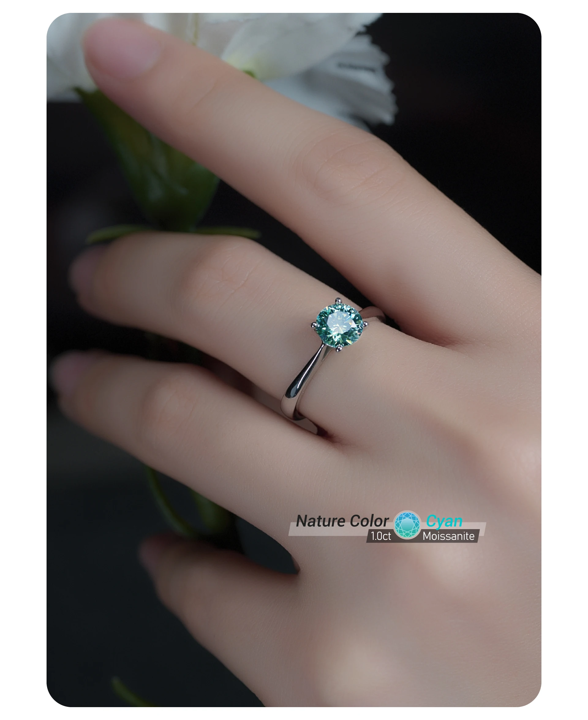 GIGAJEWE 1ct 6.5mm Round Cut D VVS1 Moissanite 925 Silver Ring Diamond Test Passed Fashion Claw Setting Girl Women Gift
