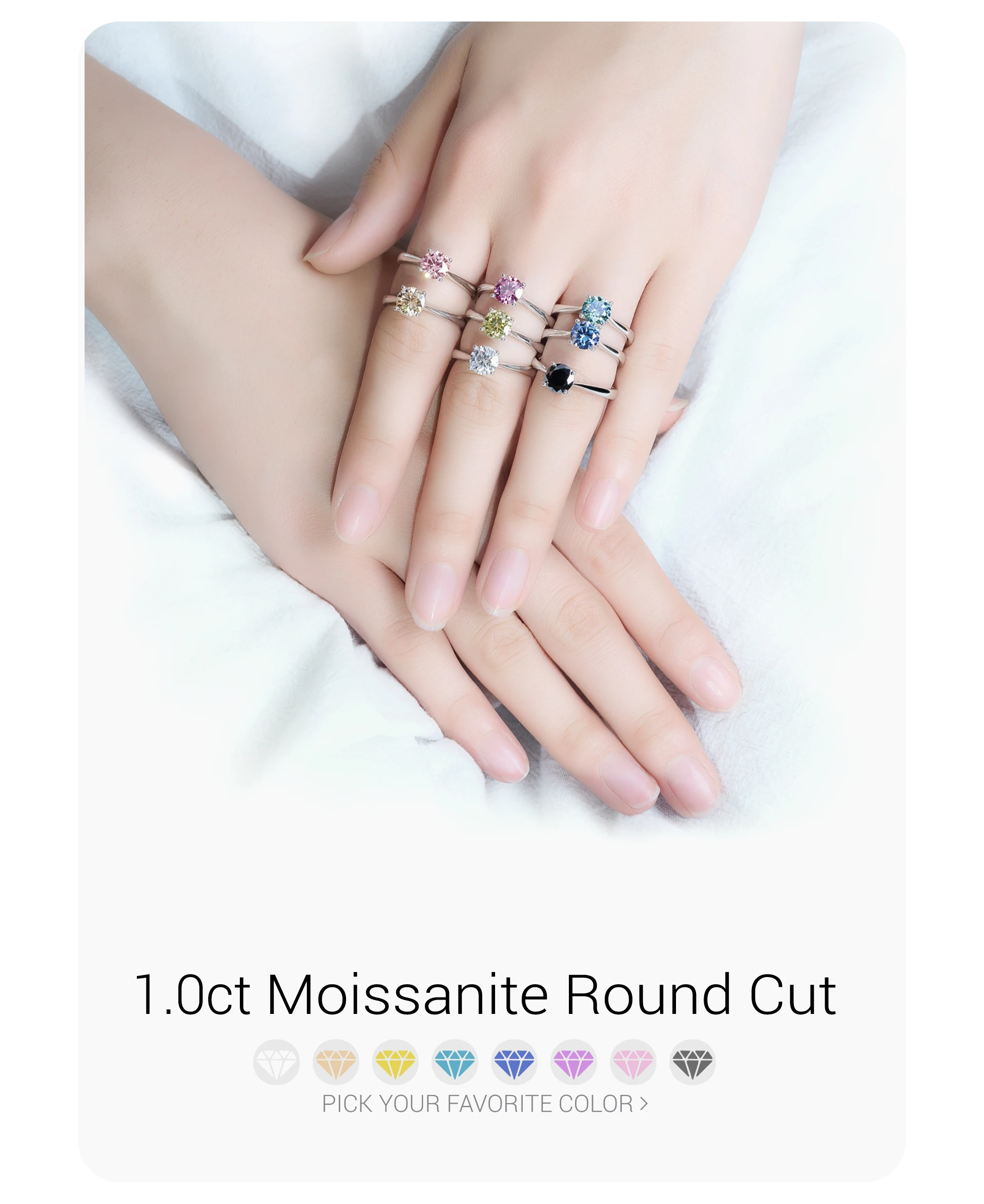 GIGAJEWE 1ct 6.5mm Round Cut D VVS1 Moissanite 925 Silver Ring Diamond Test Passed Fashion Claw Setting Girl Women Gift