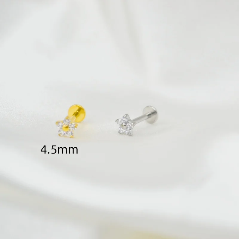 10pcs Body Jewelry 16Gx8mm G23 Titanium Flower CZ Lip Labret Bar Ear Helix Tragus Rook Barbells Stud Piercing Jewelry New