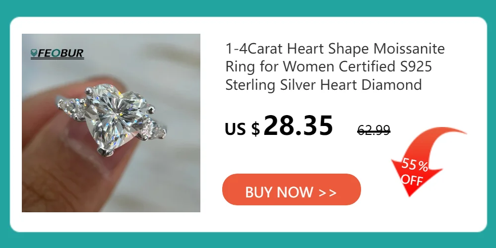 FEOBUR 1/2/3/4CT Princess Cut Moissanite Diamond Ring for Women Certified 100% 925 Sterling Silver Engagement Wedding Band GRA