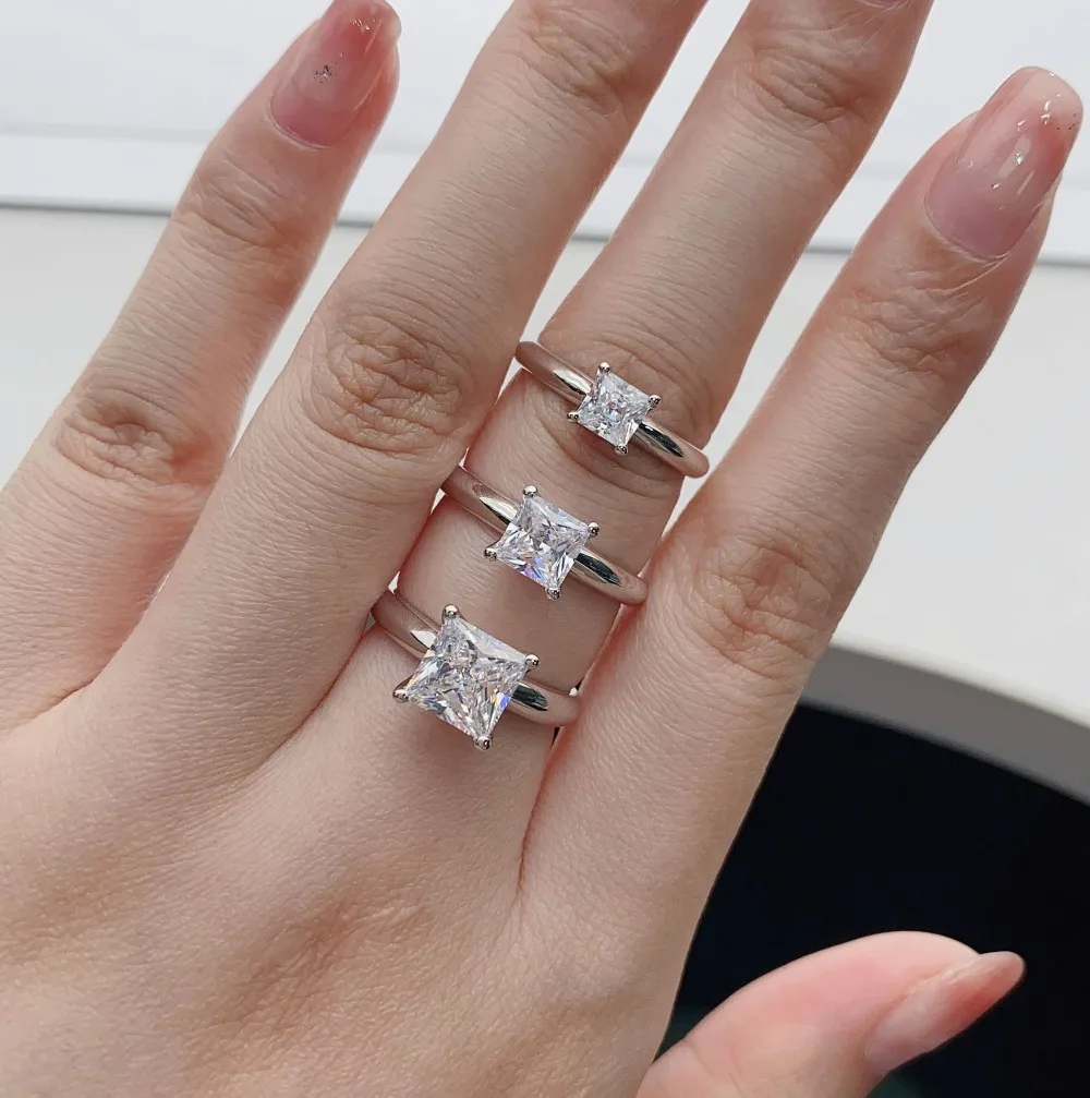 FEOBUR 1/2/3/4CT Princess Cut Moissanite Diamond Ring for Women Certified 100% 925 Sterling Silver Engagement Wedding Band GRA