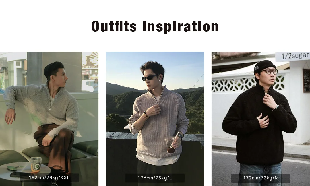Maden Vintage Half-Zip Stand Collar Knitted Sweater Solid Color Warm Pullover for Men's Autumn and Winter Versatile Knitwear