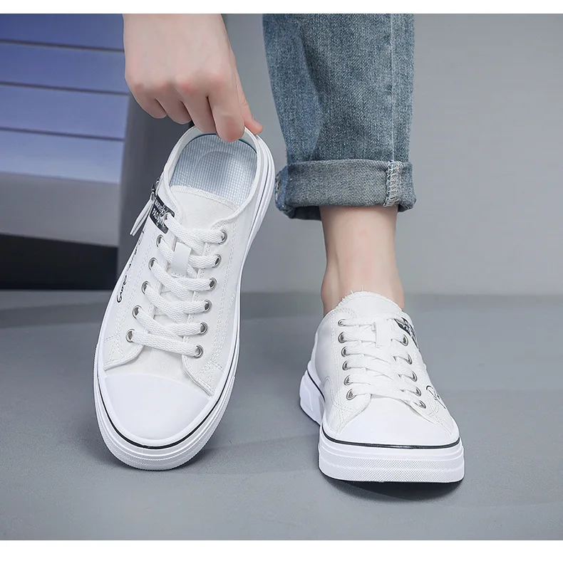 Trend Designers Men's Half Slippers Summer Man Vulcanized Shoes Non Slip Wear Resistant Canvas Shoes Shallow Mouth Shoes for Men