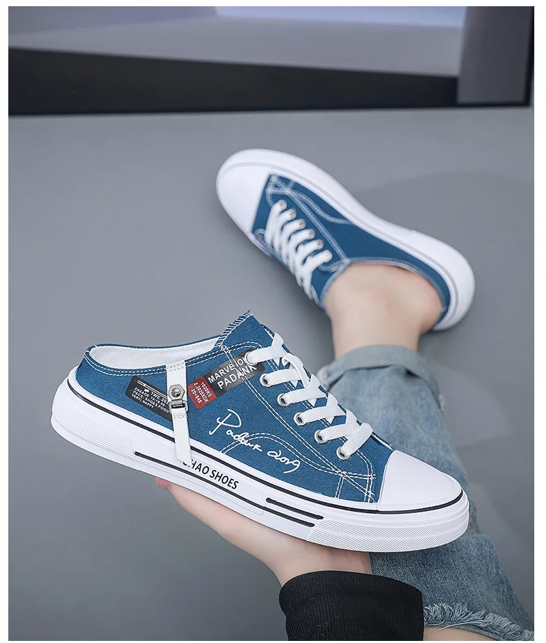 Trend Designers Men's Half Slippers Summer Man Vulcanized Shoes Non Slip Wear Resistant Canvas Shoes Shallow Mouth Shoes for Men