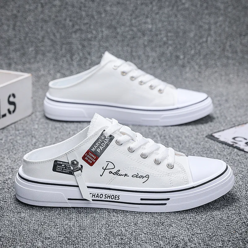 Trend Designers Men's Half Slippers Summer Man Vulcanized Shoes Non Slip Wear Resistant Canvas Shoes Shallow Mouth Shoes for Men