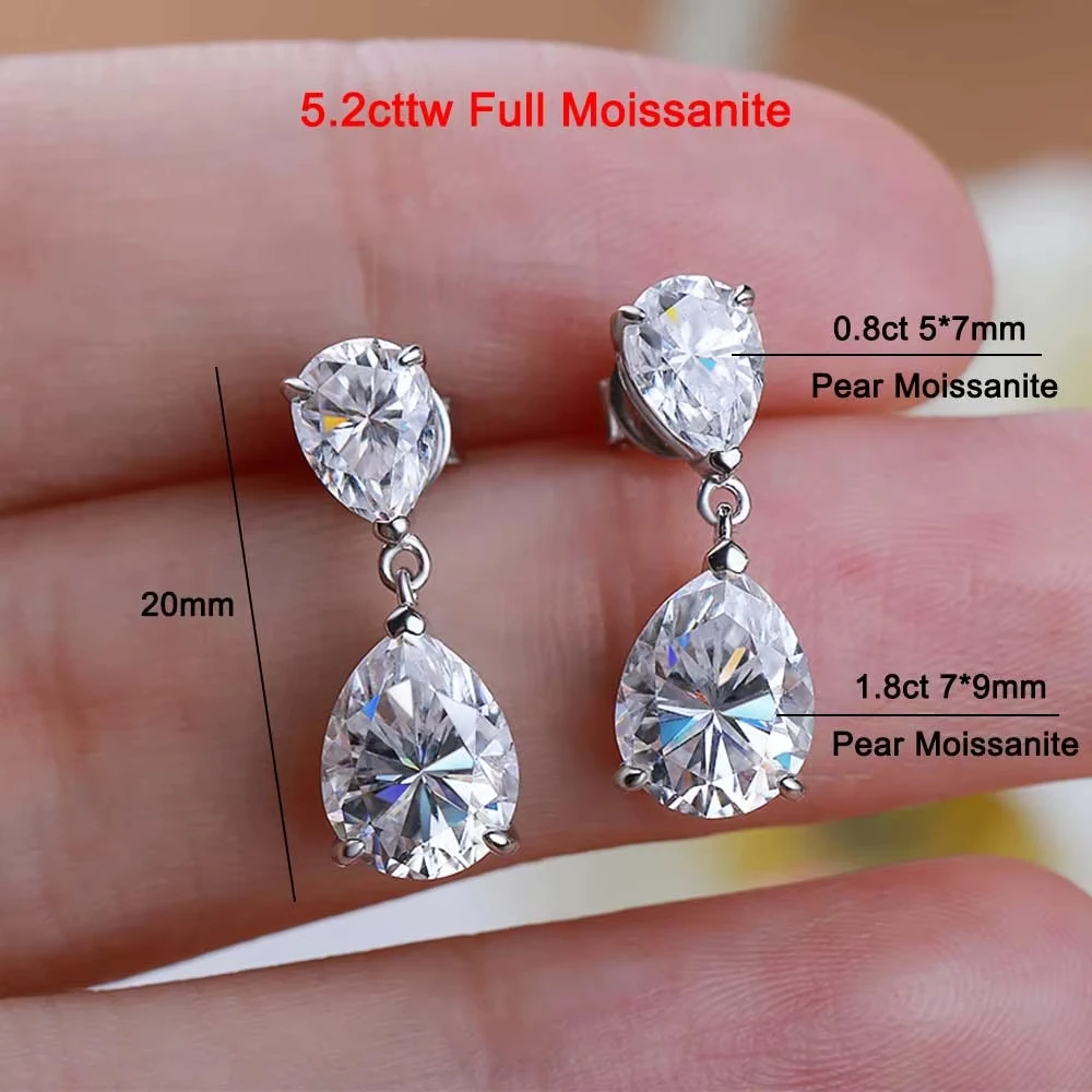 GRA Certified 5cttw Waterdrop Moissanite Drop Earrings for Women 925 Sterling Silver Pear Cut Diamond Stud Earring Bride Jewelry