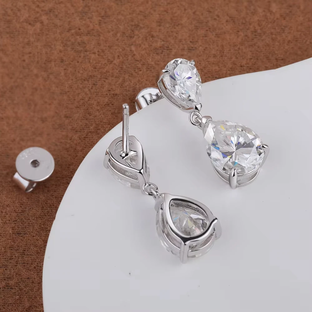GRA Certified 5cttw Waterdrop Moissanite Drop Earrings for Women 925 Sterling Silver Pear Cut Diamond Stud Earring Bride Jewelry