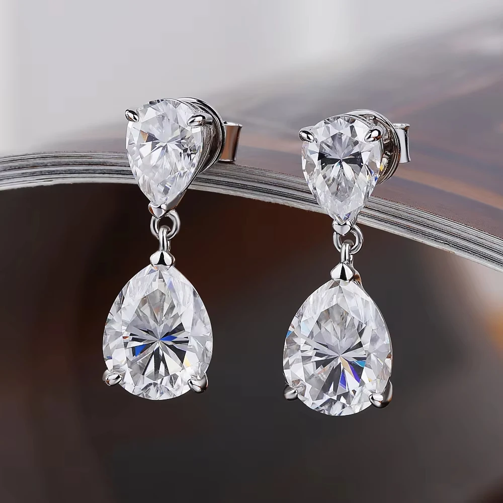 GRA Certified 5cttw Waterdrop Moissanite Drop Earrings for Women 925 Sterling Silver Pear Cut Diamond Stud Earring Bride Jewelry