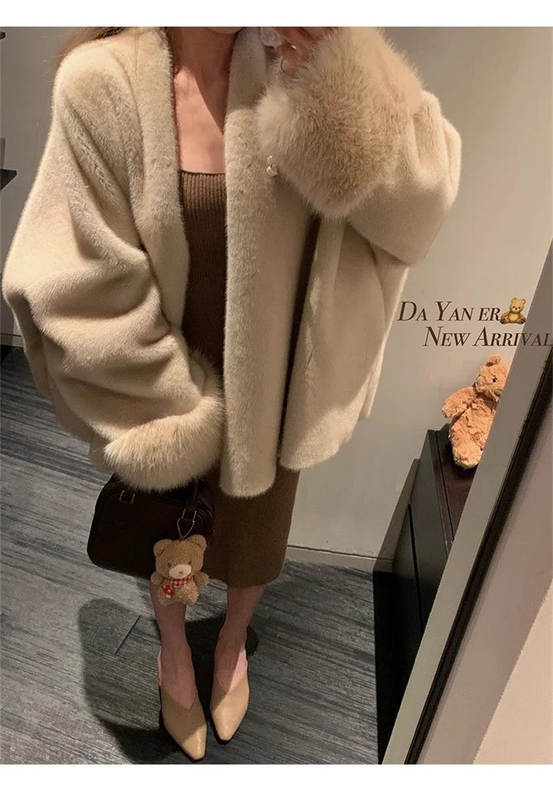 2026 Imported Velvet Mink Fur Coat With Mink Fur Collar,Temperament  Medium Length Fur Jacket Women