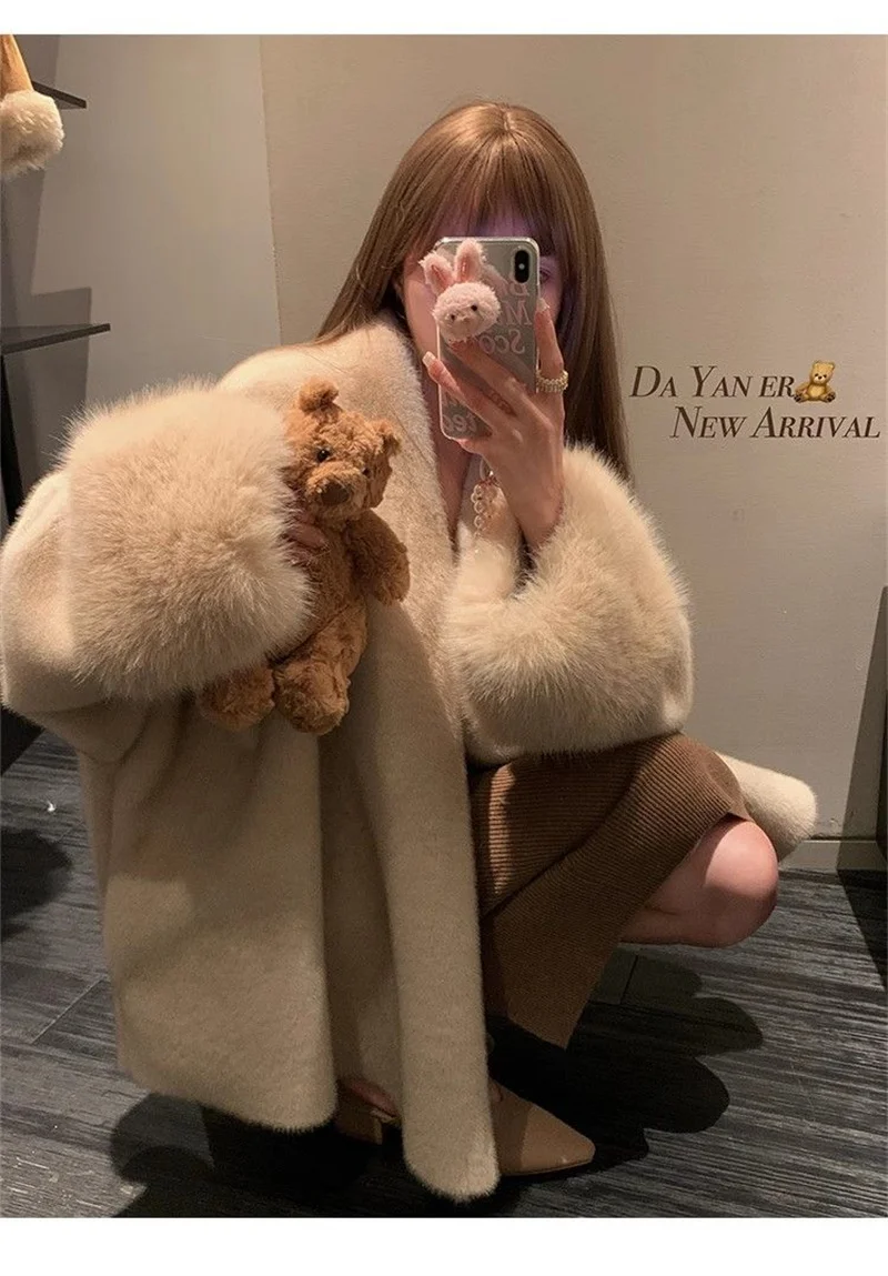 2026 Imported Velvet Mink Fur Coat With Mink Fur Collar,Temperament  Medium Length Fur Jacket Women