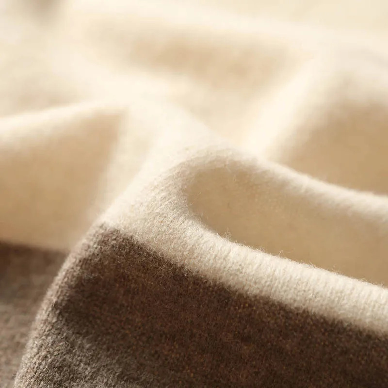 Women 100% Merino Wool Cloak Pullover Shawl Grace Simple Style Office Lady Mid Long Contrasting Cloak Autumn Winter Cashmere Top