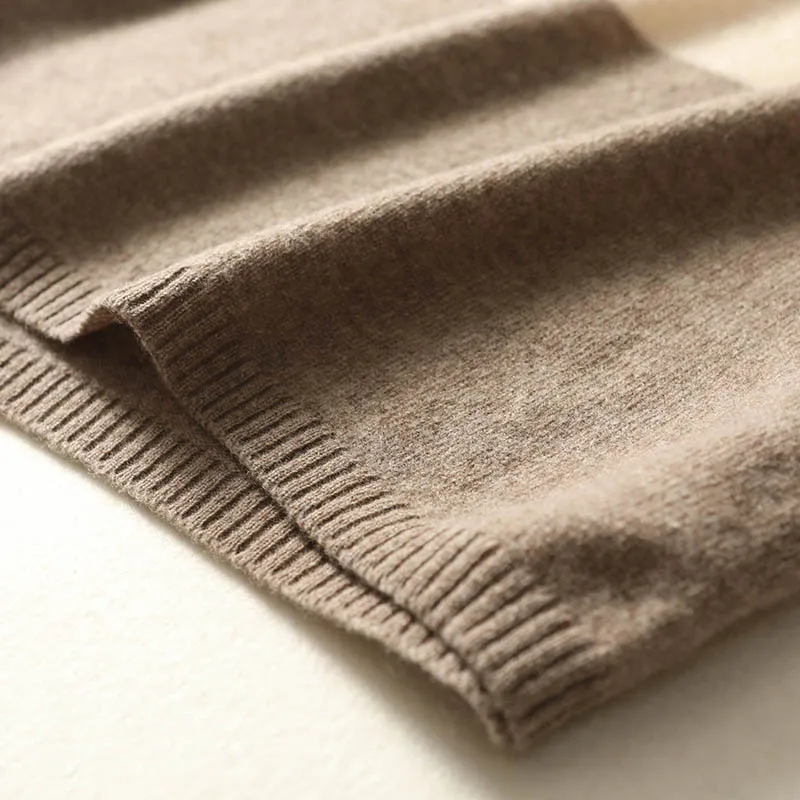 Women 100% Merino Wool Cloak Pullover Shawl Grace Simple Style Office Lady Mid Long Contrasting Cloak Autumn Winter Cashmere Top