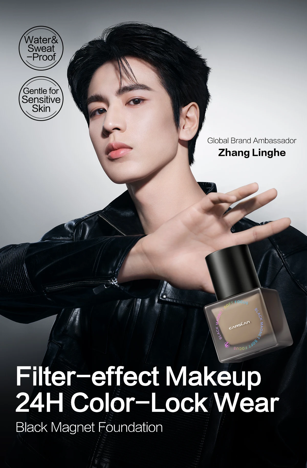 CARSLAN Black Magnet Soft Focus Liquid Foundation Matte Blurring Pores Flawless Finish Oil Control 24H Longlasting Face Makeup