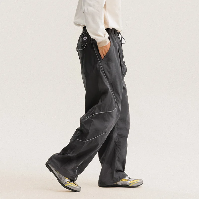 Men Outdoor Lightweight Functional Reflective Stripe Quick Dry Ultra Loose Casual Cargo Pants Women Oversize Baggy Pant Trouser