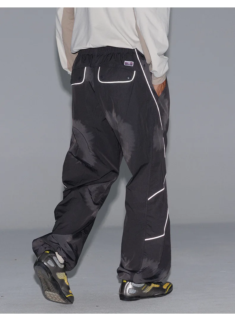 Men Outdoor Lightweight Functional Reflective Stripe Quick Dry Ultra Loose Casual Cargo Pants Women Oversize Baggy Pant Trouser
