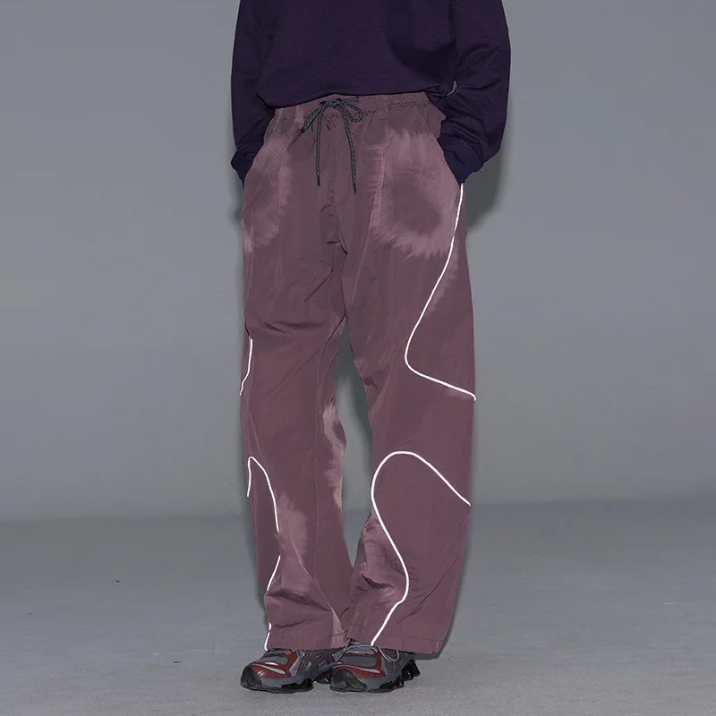 Men Outdoor Lightweight Functional Reflective Stripe Quick Dry Ultra Loose Casual Cargo Pants Women Oversize Baggy Pant Trouser