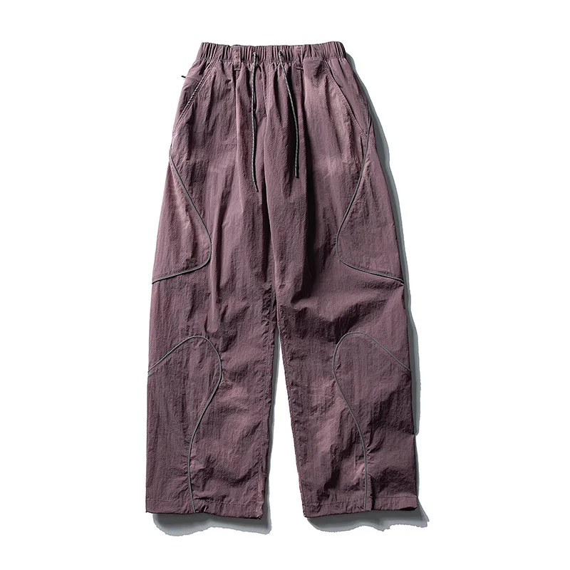 Men Outdoor Lightweight Functional Reflective Stripe Quick Dry Ultra Loose Casual Cargo Pants Women Oversize Baggy Pant Trouser