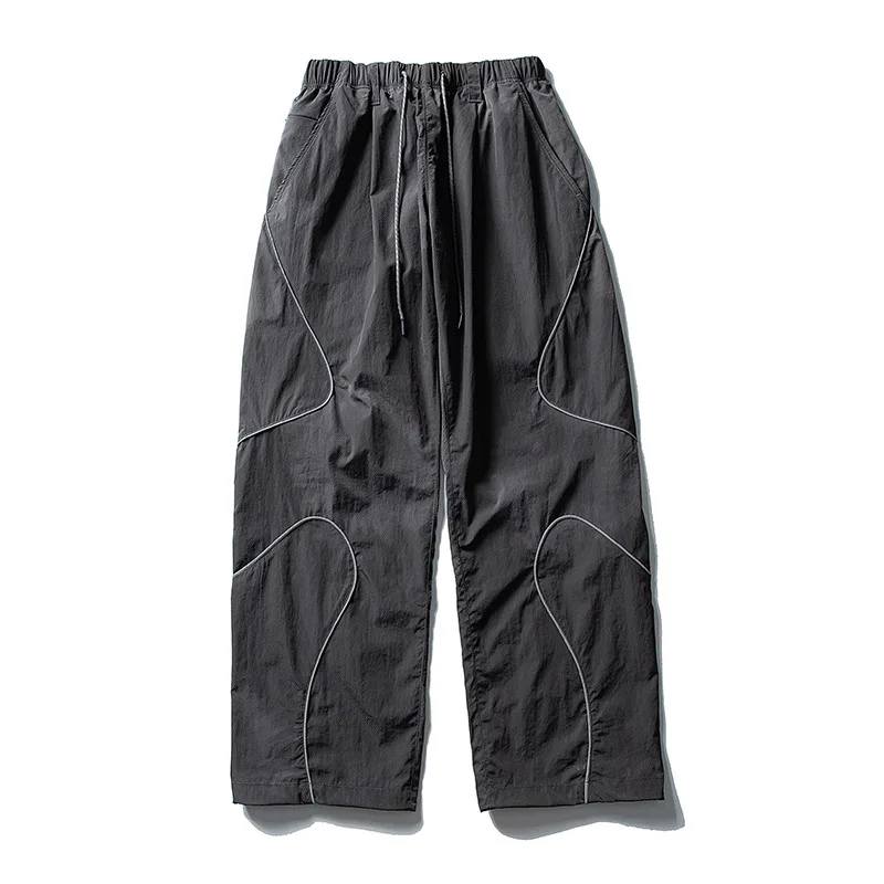 Men Outdoor Lightweight Functional Reflective Stripe Quick Dry Ultra Loose Casual Cargo Pants Women Oversize Baggy Pant Trouser