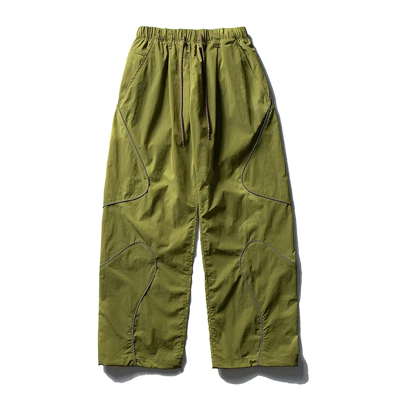 Men Outdoor Lightweight Functional Reflective Stripe Quick Dry Ultra Loose Casual Cargo Pants Women Oversize Baggy Pant Trouser