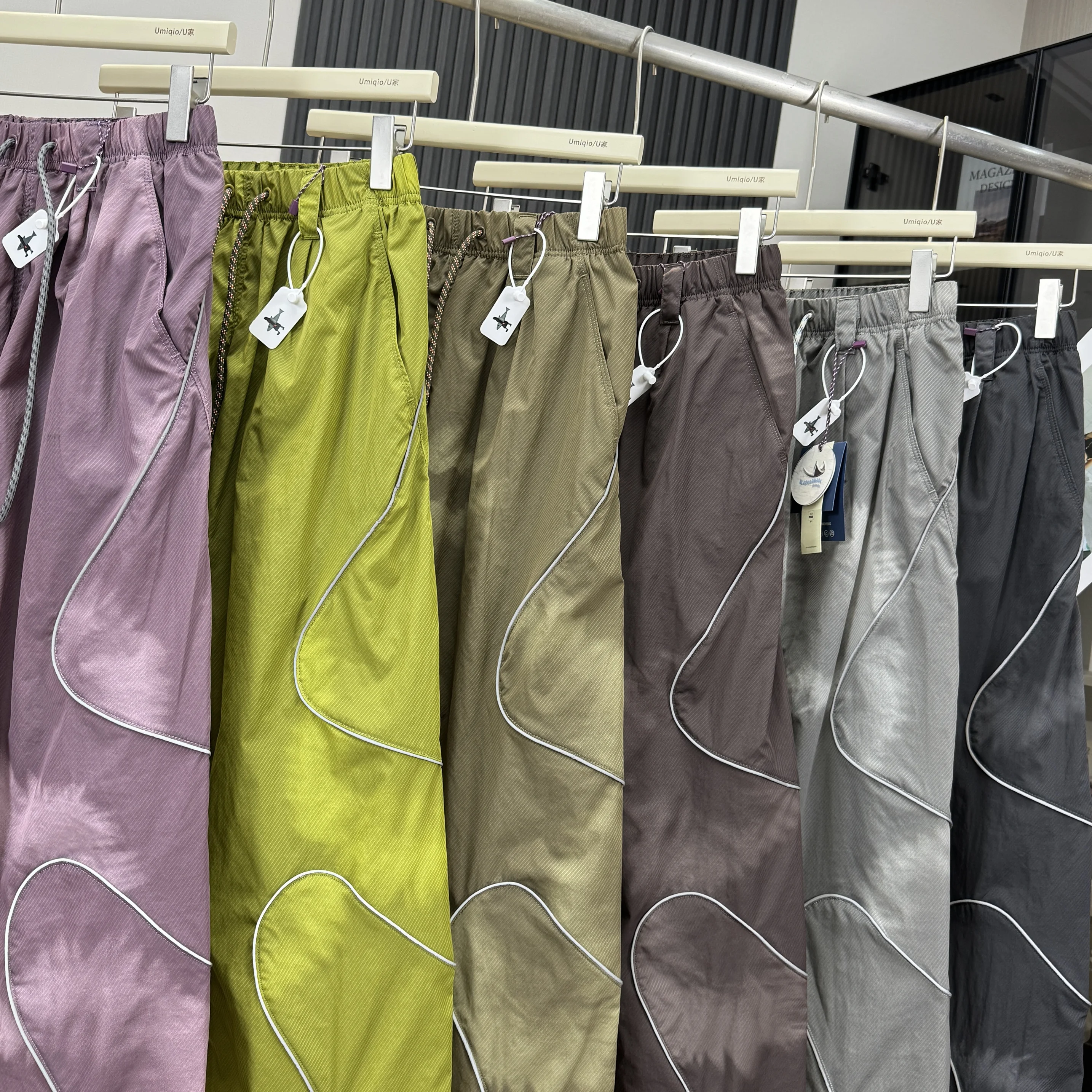 Men Outdoor Lightweight Functional Reflective Stripe Quick Dry Ultra Loose Casual Cargo Pants Women Oversize Baggy Pant Trouser