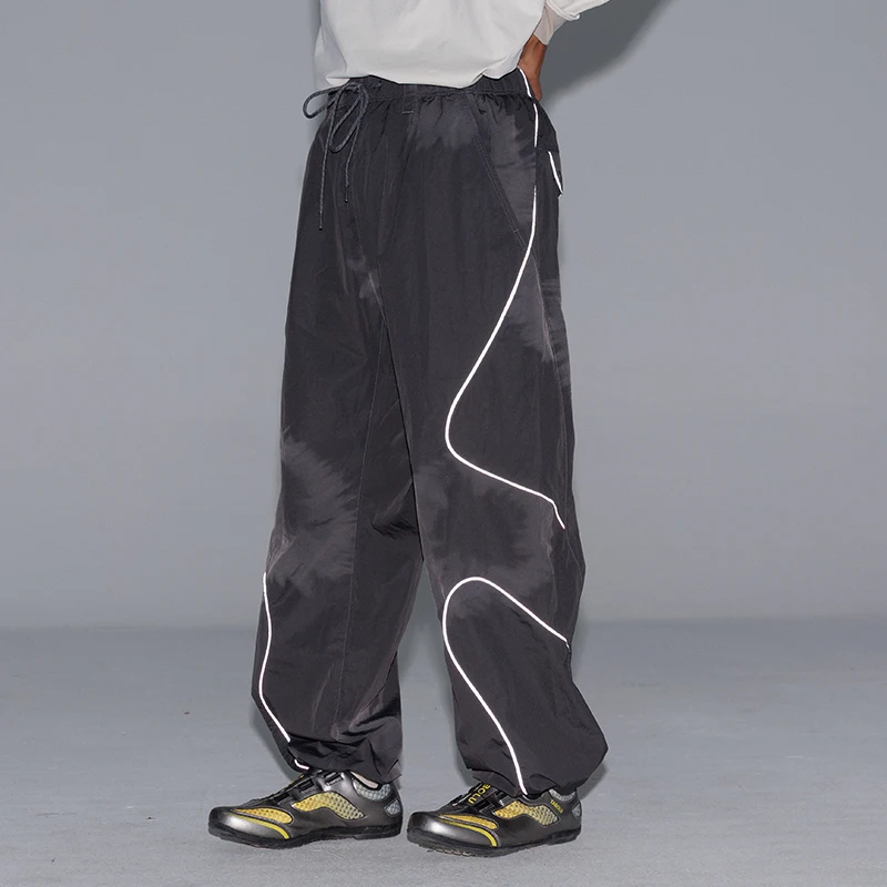 Men Outdoor Lightweight Functional Reflective Stripe Quick Dry Ultra Loose Casual Cargo Pants Women Oversize Baggy Pant Trouser