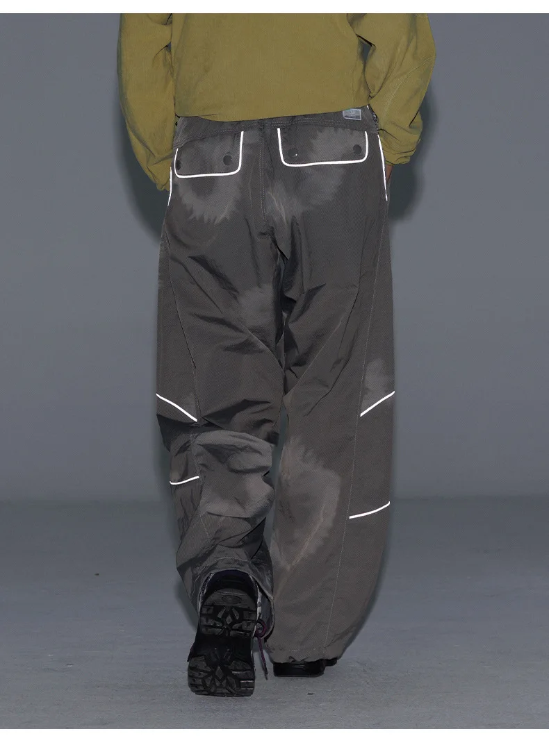 Men Outdoor Lightweight Functional Reflective Stripe Quick Dry Ultra Loose Casual Cargo Pants Women Oversize Baggy Pant Trouser