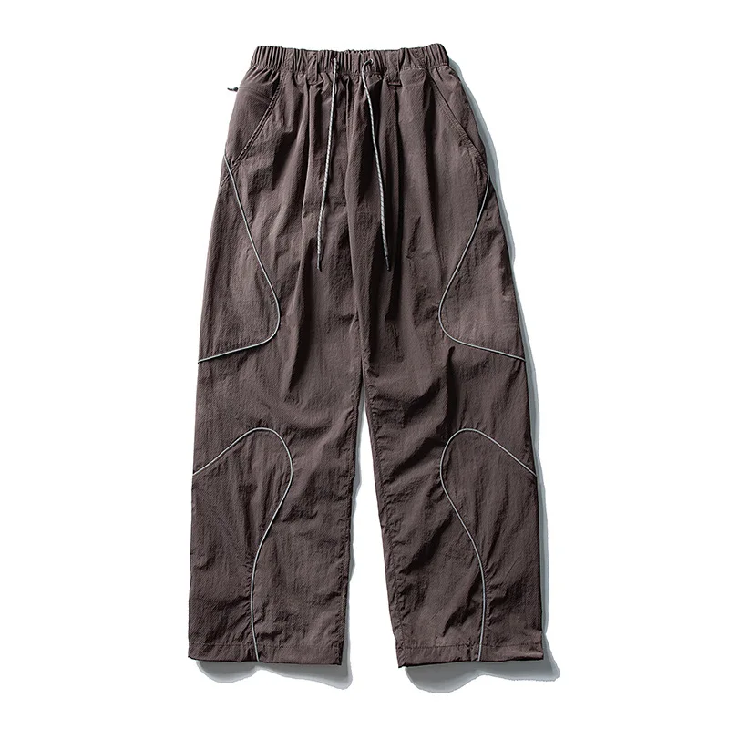 Men Outdoor Lightweight Functional Reflective Stripe Quick Dry Ultra Loose Casual Cargo Pants Women Oversize Baggy Pant Trouser