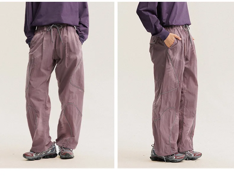 Men Outdoor Lightweight Functional Reflective Stripe Quick Dry Ultra Loose Casual Cargo Pants Women Oversize Baggy Pant Trouser