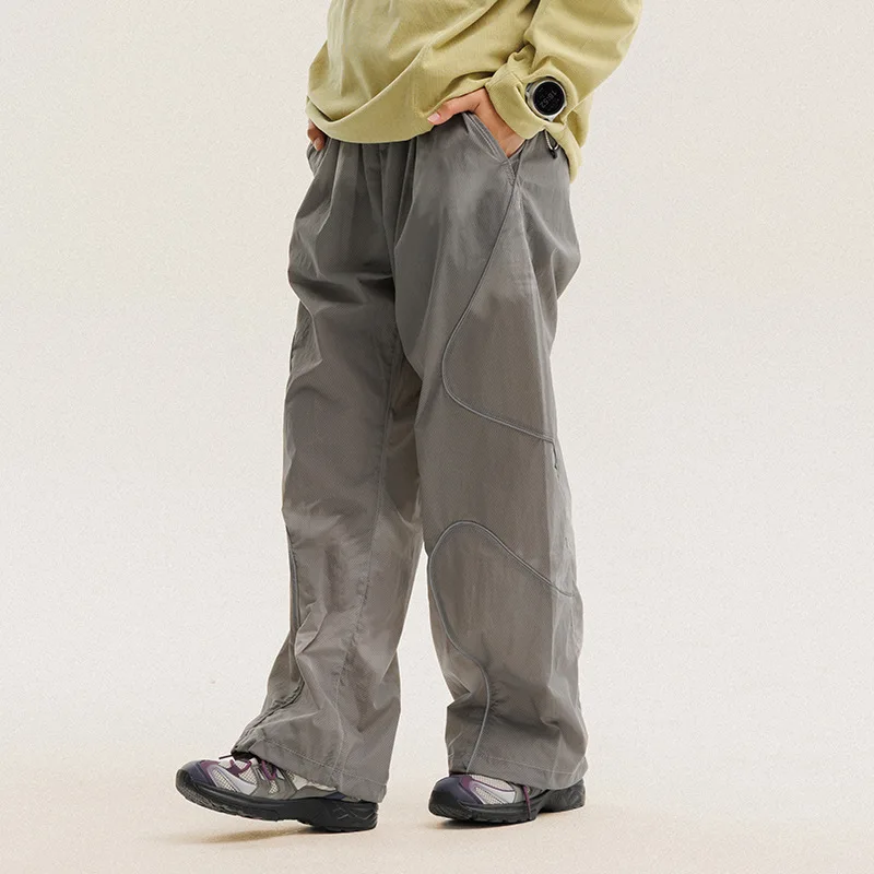 Men Outdoor Lightweight Functional Reflective Stripe Quick Dry Ultra Loose Casual Cargo Pants Women Oversize Baggy Pant Trouser