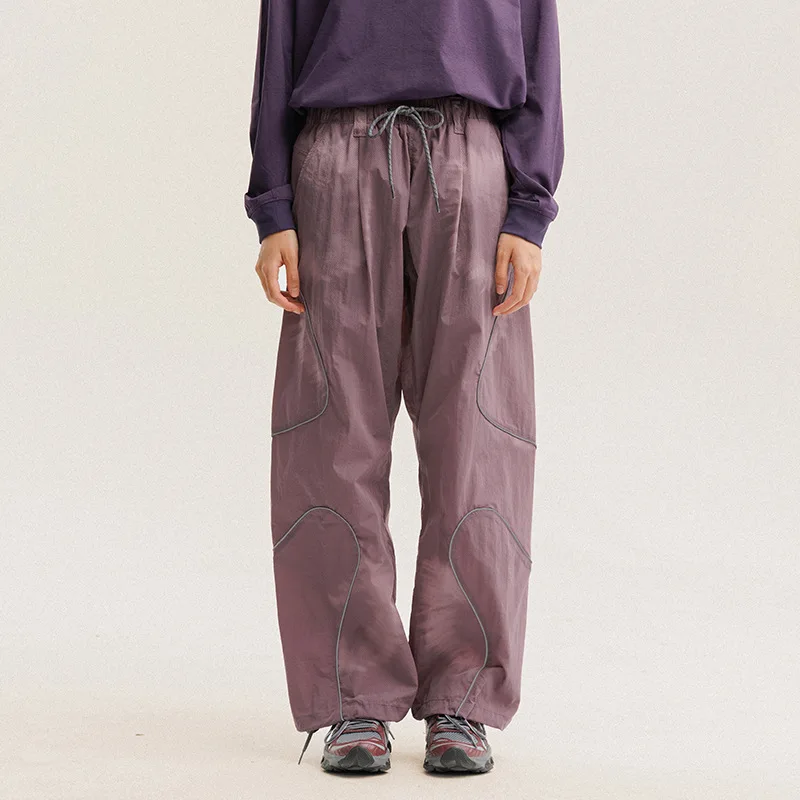 Men Outdoor Lightweight Functional Reflective Stripe Quick Dry Ultra Loose Casual Cargo Pants Women Oversize Baggy Pant Trouser