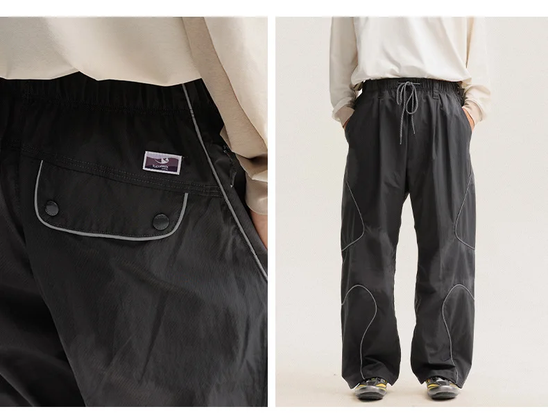 Men Outdoor Lightweight Functional Reflective Stripe Quick Dry Ultra Loose Casual Cargo Pants Women Oversize Baggy Pant Trouser