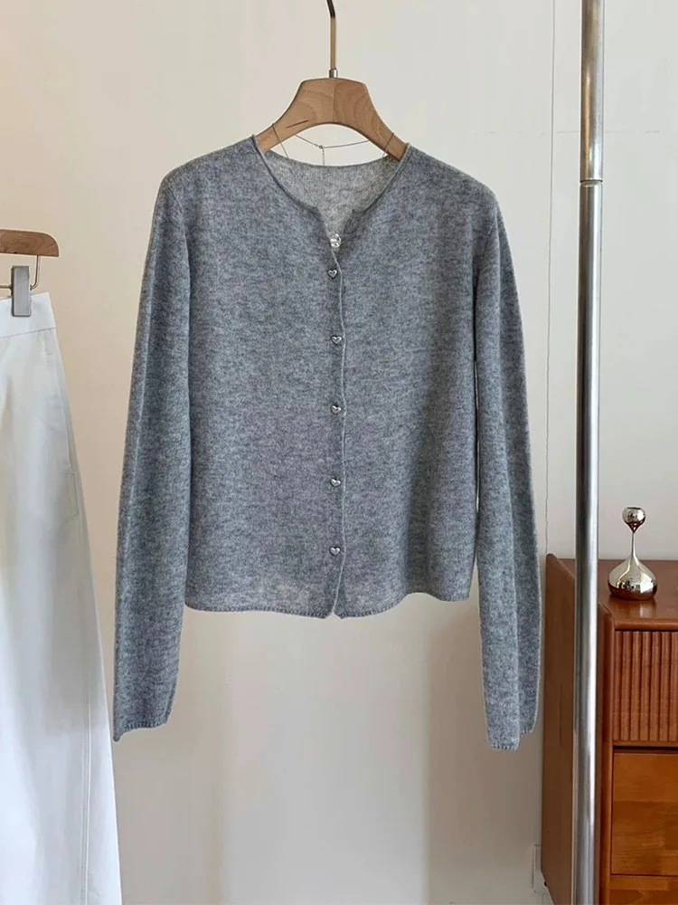 WinvyNee Women's Clothing Merino Wool Cardigans O Neck Long Sleeve Heart Sweaters Solid Outerwear Knitted Tops Autumn B1683001