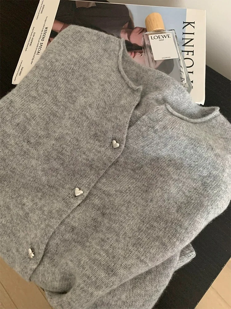 WinvyNee Women's Clothing Merino Wool Cardigans O Neck Long Sleeve Heart Sweaters Solid Outerwear Knitted Tops Autumn B1683001