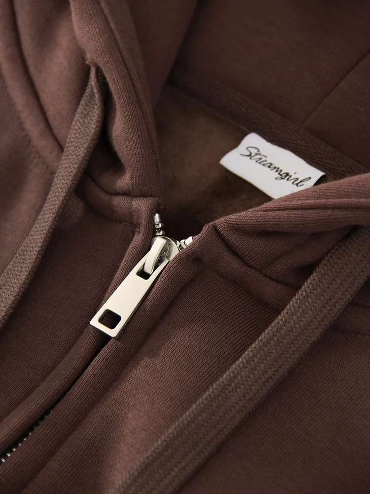 Women Tracksuits Winter Fleece Sweatsuit Brown Warm Crop Zipper Hoodies And Sweatpants Set For Women 2 Piece Velvet Pants Sets