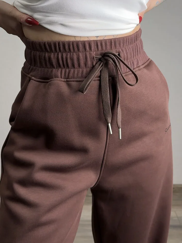 Women Tracksuits Winter Fleece Sweatsuit Brown Warm Crop Zipper Hoodies And Sweatpants Set For Women 2 Piece Velvet Pants Sets