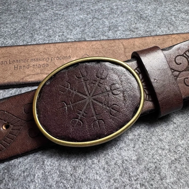 Genuine Leather Tough Guy Men's Belt Luxury Designer Strap Thick Cowhide Pure Copper Buckle Lucky Totem Classic Retro Jeans Belt