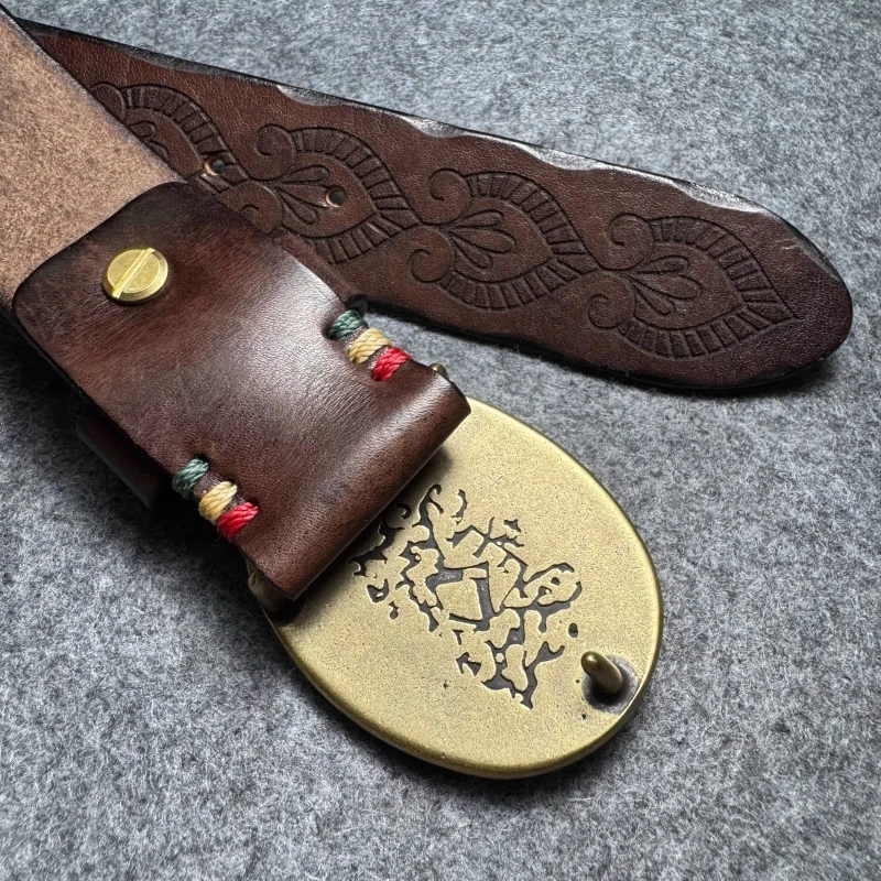 Genuine Leather Tough Guy Men's Belt Luxury Designer Strap Thick Cowhide Pure Copper Buckle Lucky Totem Classic Retro Jeans Belt