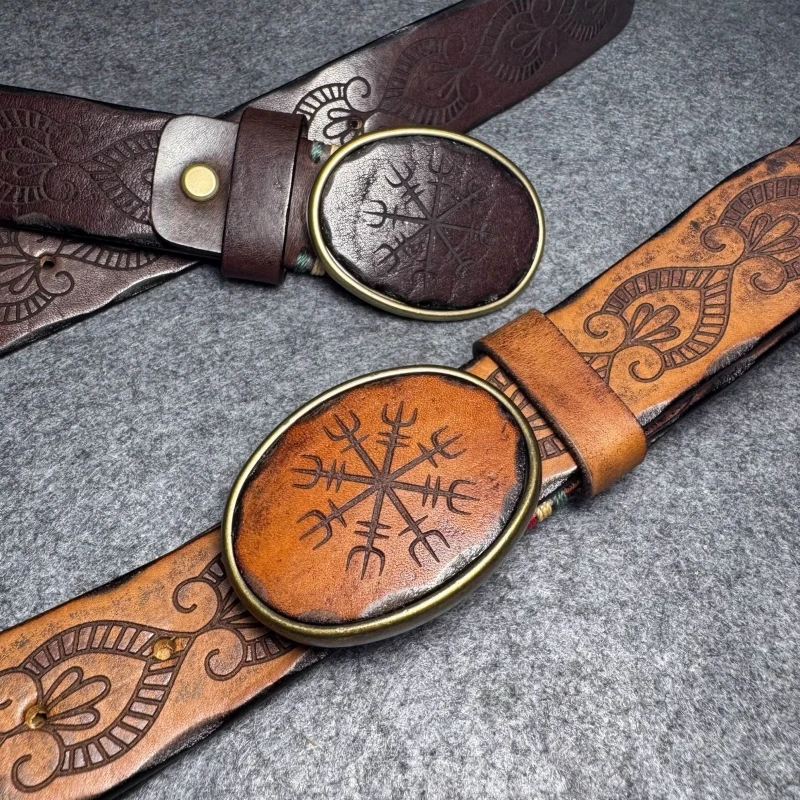 Genuine Leather Tough Guy Men's Belt Luxury Designer Strap Thick Cowhide Pure Copper Buckle Lucky Totem Classic Retro Jeans Belt