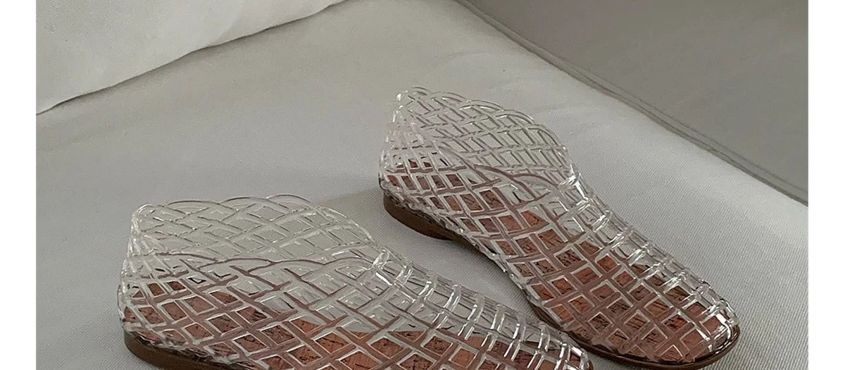 Women's New Flat Sandals with Hollow Transparent Color Mesh Jelly Shoes Woman Daily Walking Flats Plus Size 41 Soft PVC Footwear