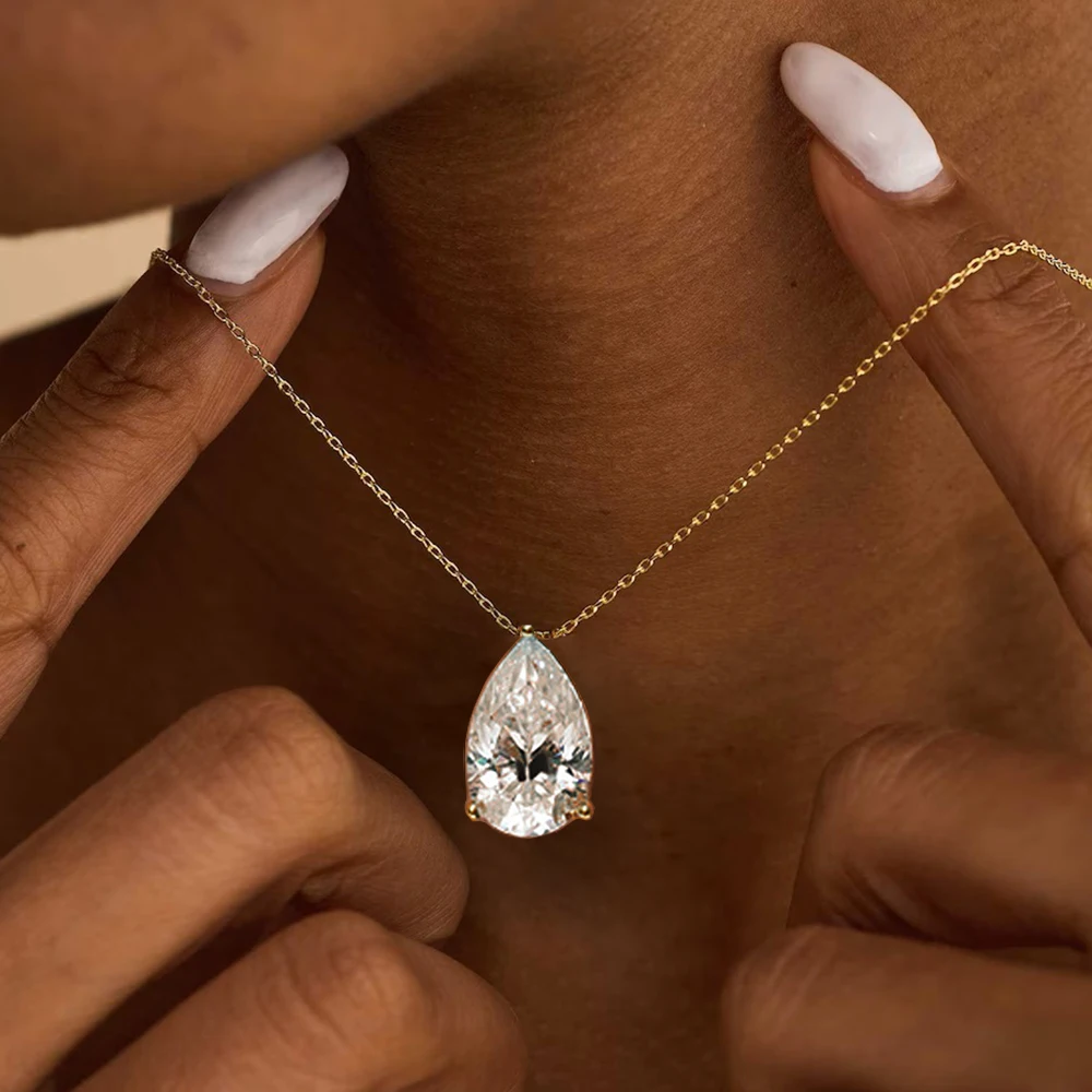 1-4carat Waterdrop Moissanite Pendant Necklace with Certificate S925 Silver Solitaire Pear Cut Lab Diamond Neckchain for Woman